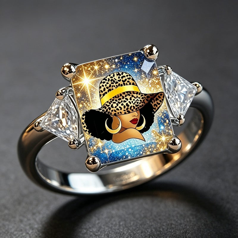 Starry Sky Leopard Hat Square Ring