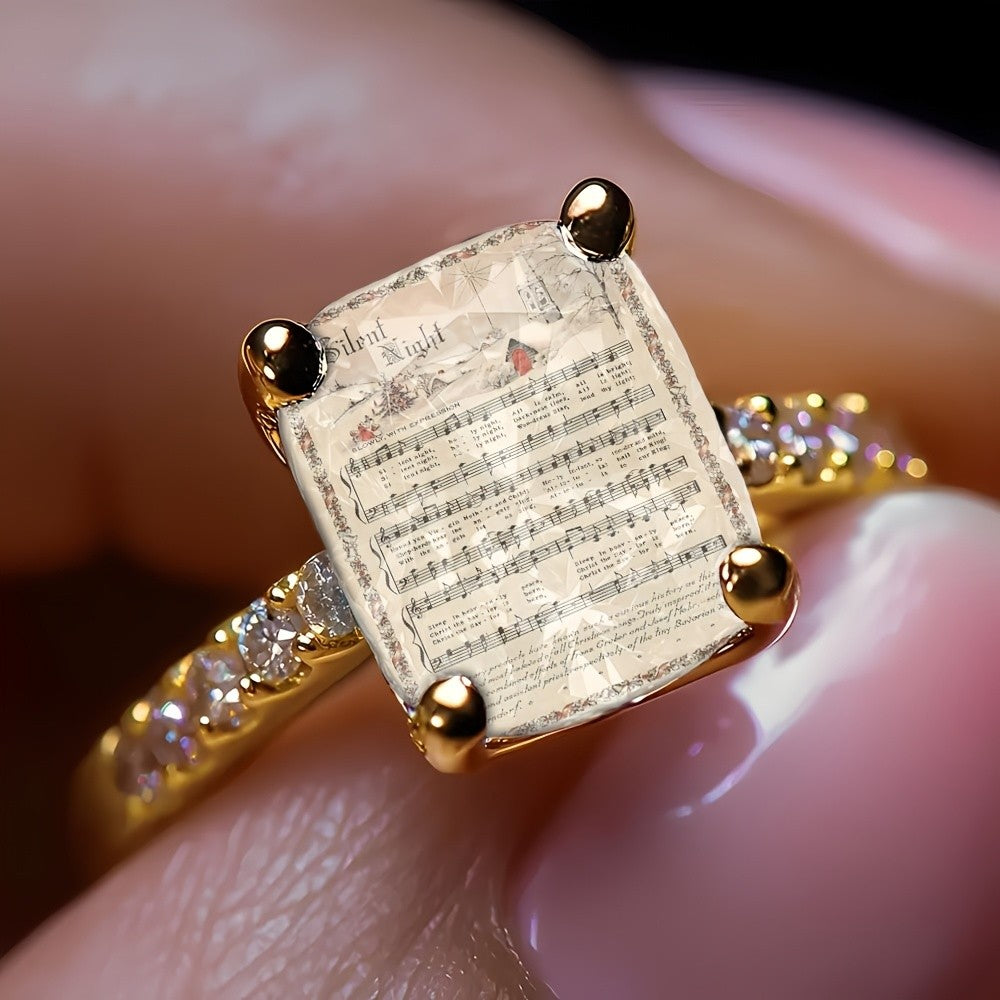 Silent Night Music Sheet Square Ring