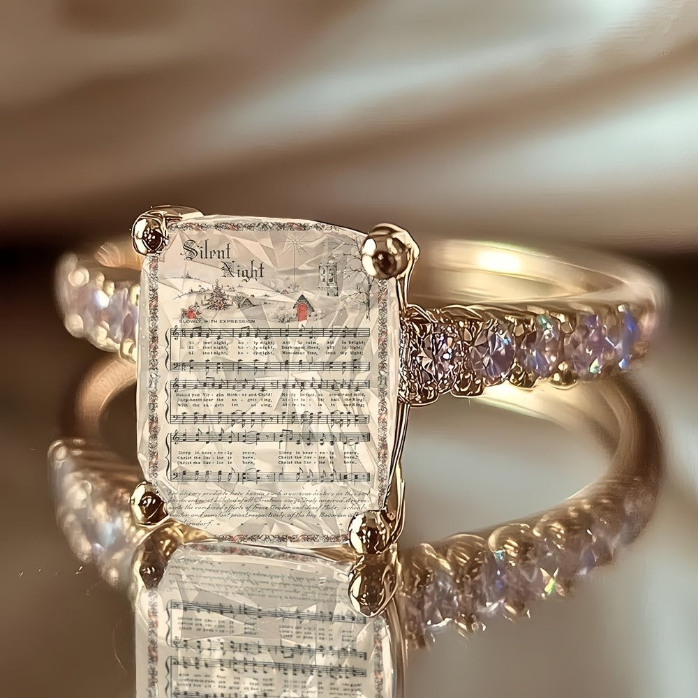 Silent Night Music Sheet Square Ring