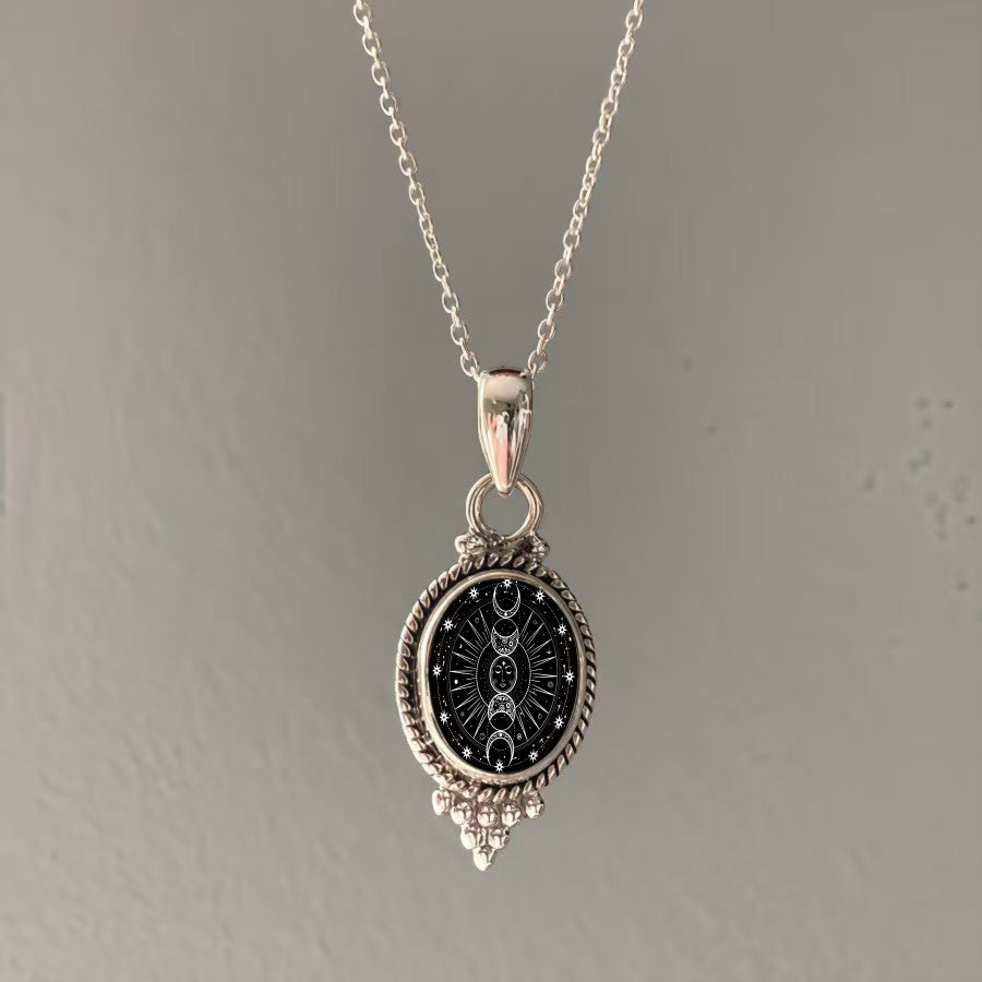 Moon Phase Oval Pendant Necklace