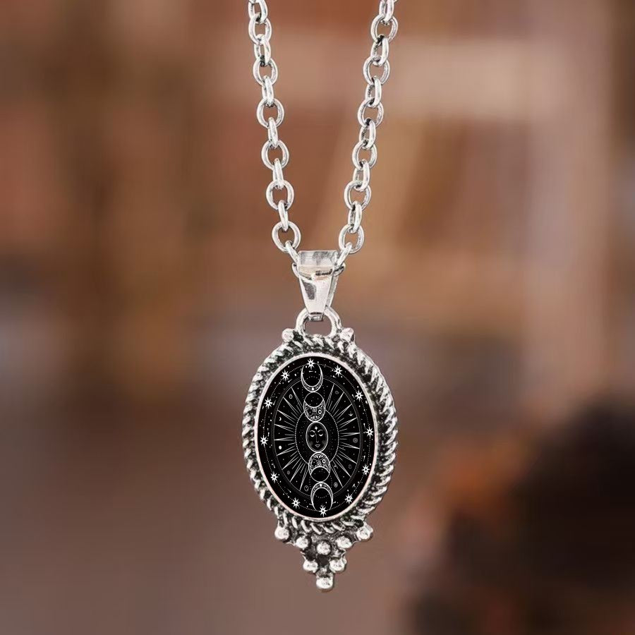Moon Phase Oval Pendant Necklace