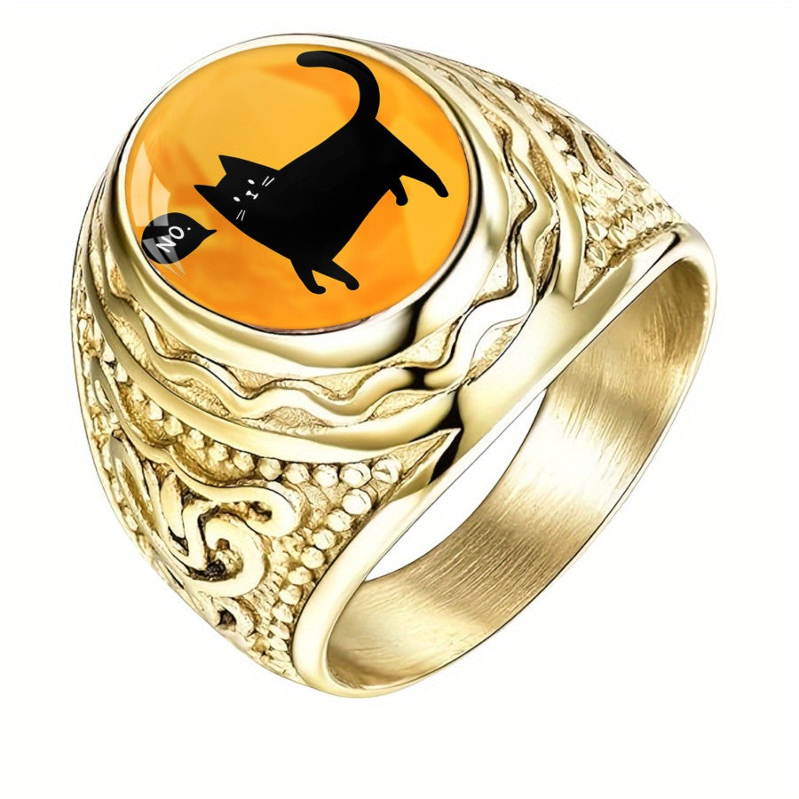 Black Cat Amber Statement Ring