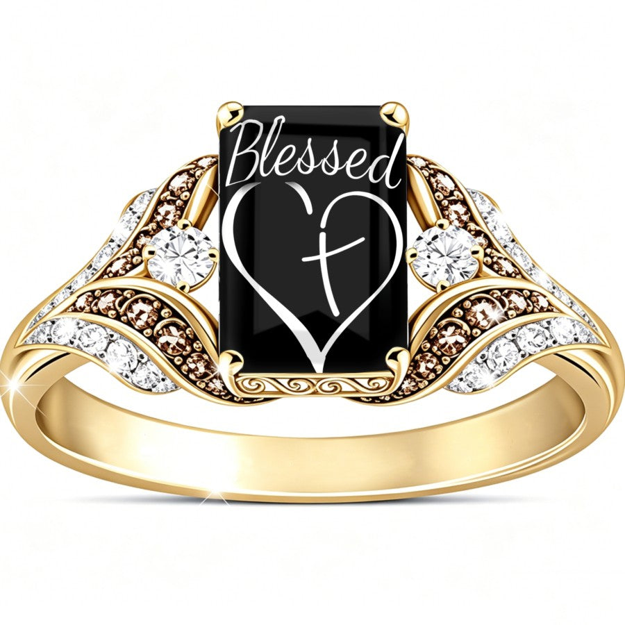 Blessed Heart Cross Square Ring