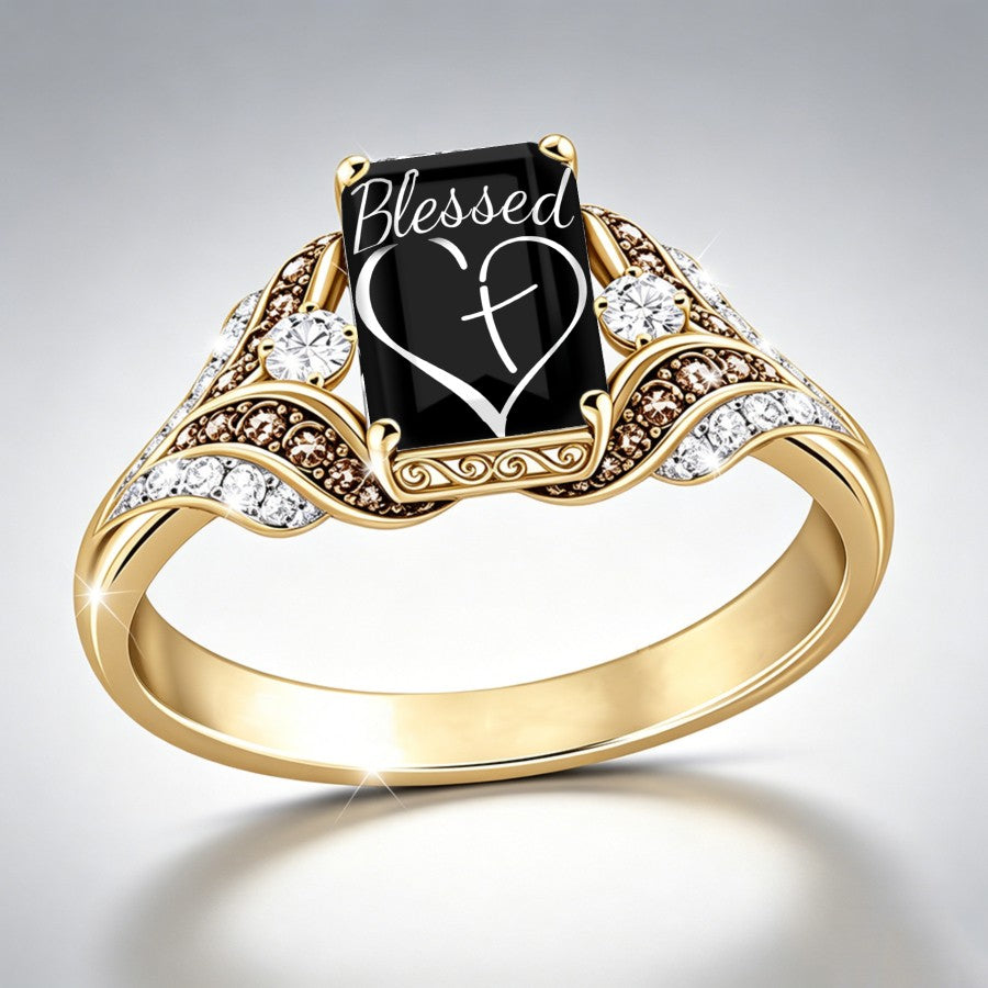 Blessed Heart Cross Square Ring