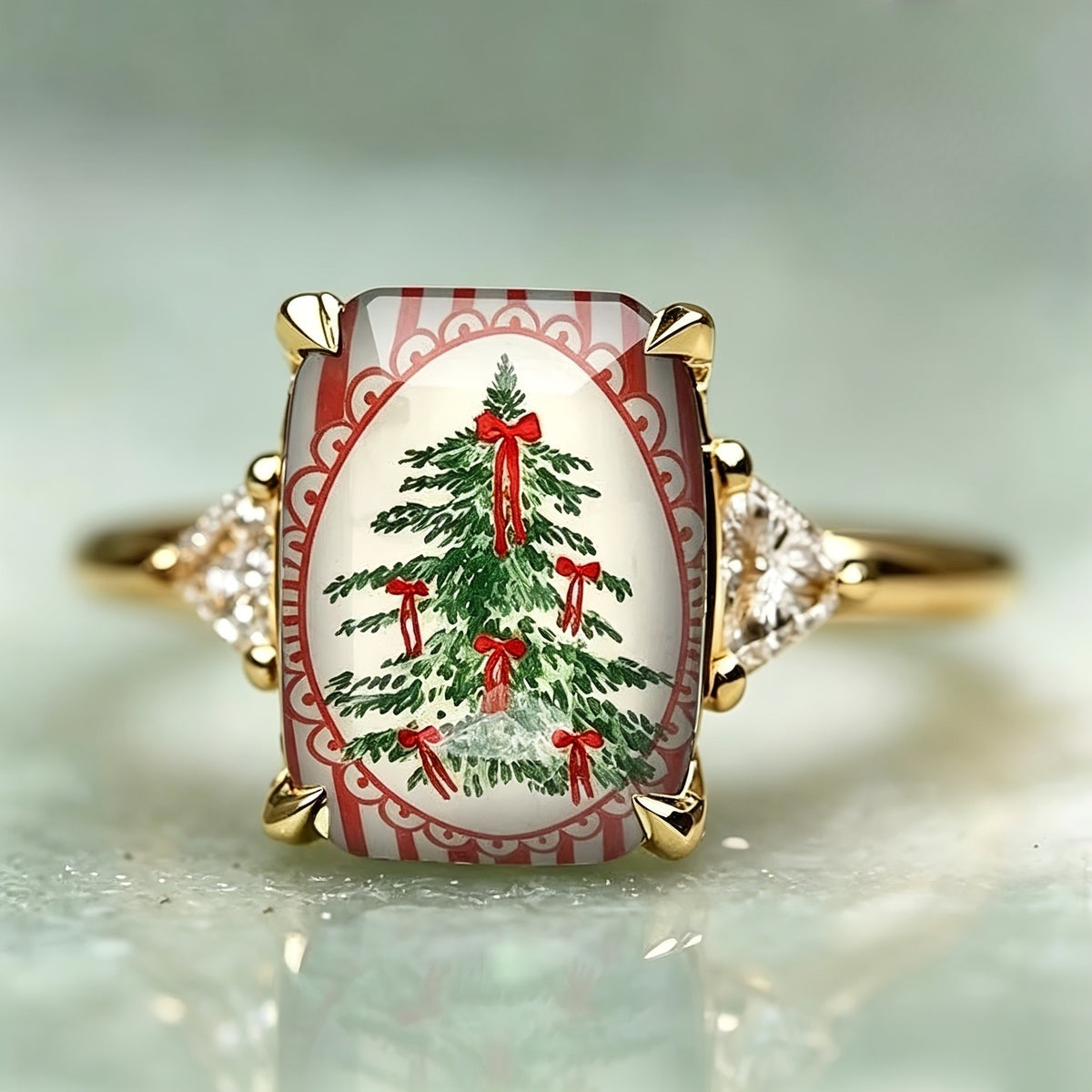 Christmas Tree Rectangular Ring