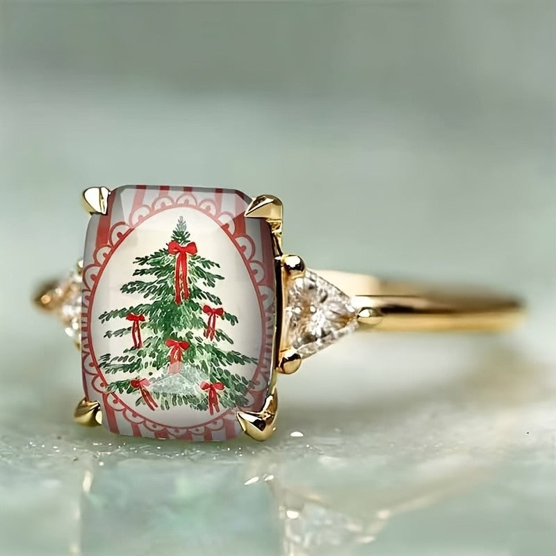 Christmas Tree Rectangular Ring