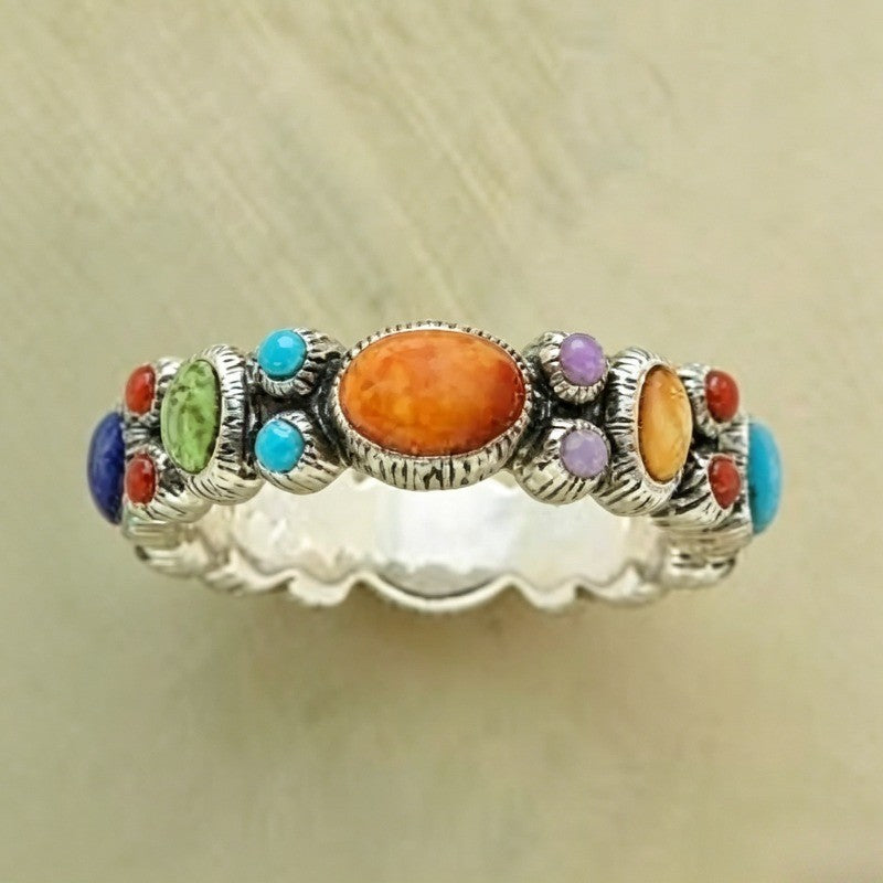 Multicolor Oval Stone Statement Ring