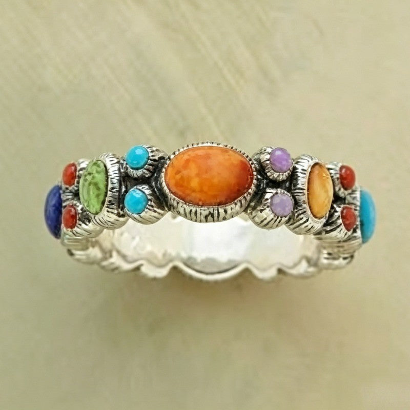 Multicolor Oval Stone Statement Ring