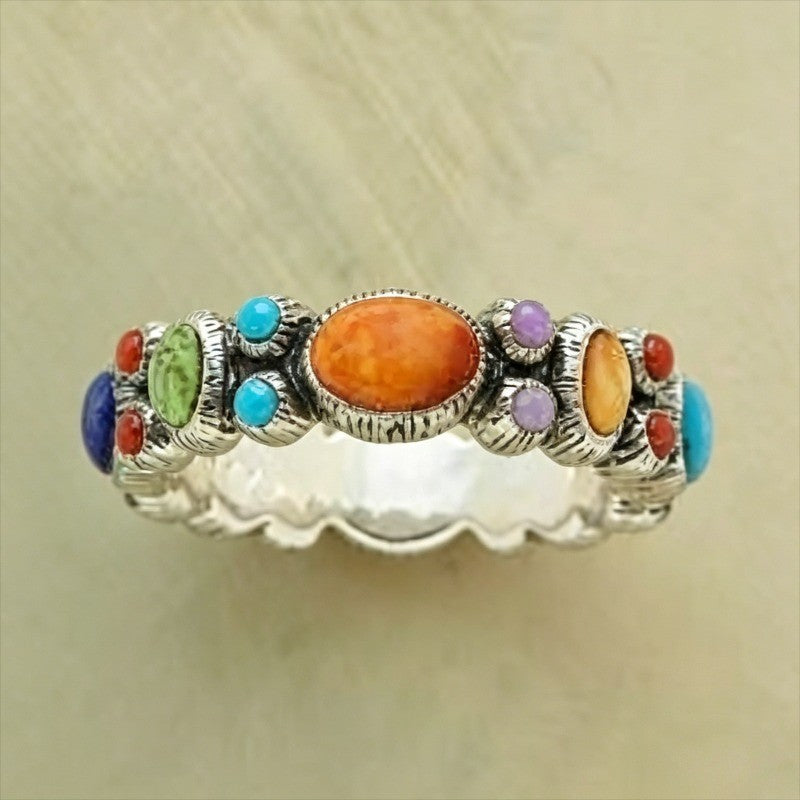 Multicolor Oval Stone Statement Ring