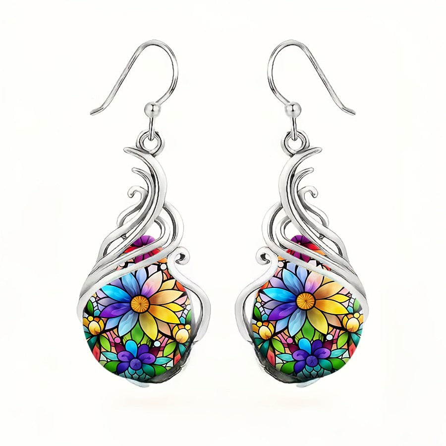 Stained Glass Floral Drop Earrings
