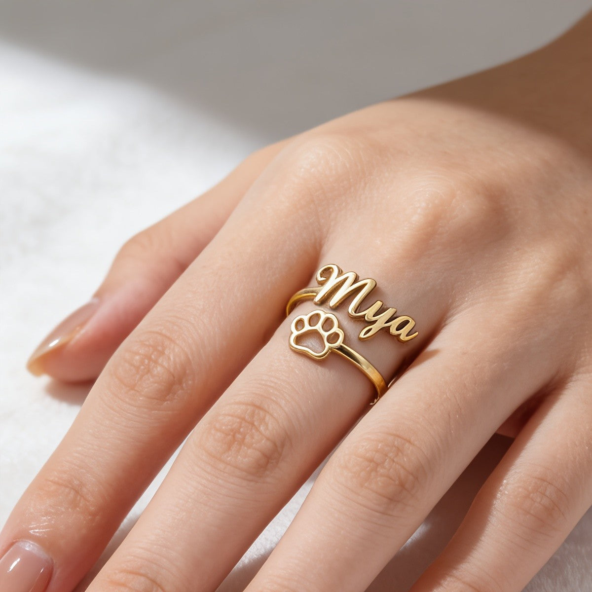 Custom Name Paw Print Ring