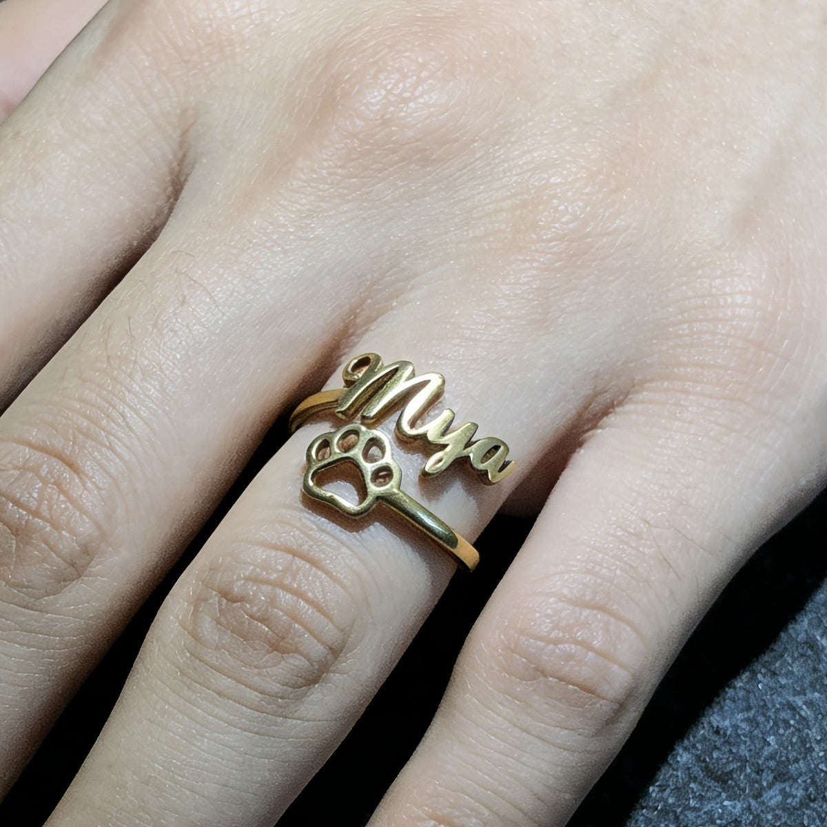 Custom Name Paw Print Ring