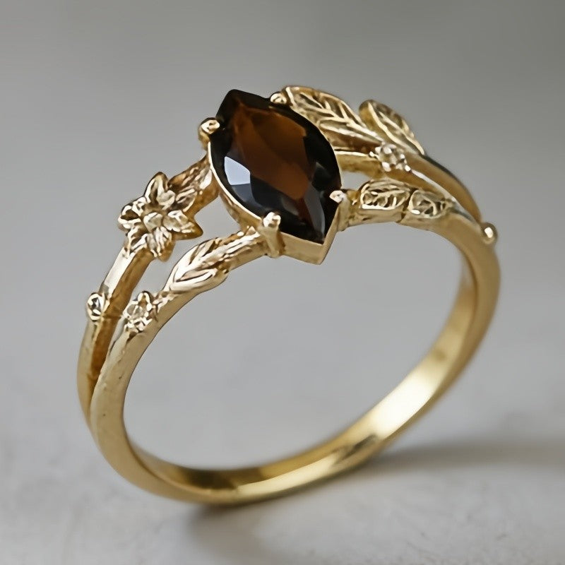 Marquise Leaf & Flower Ring