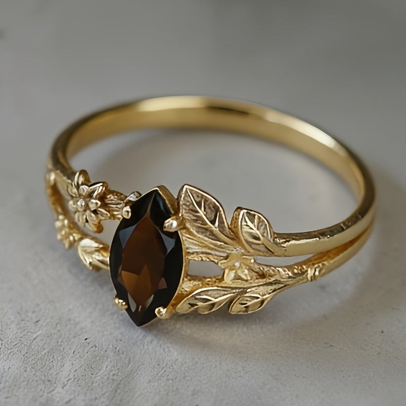 Marquise Leaf & Flower Ring