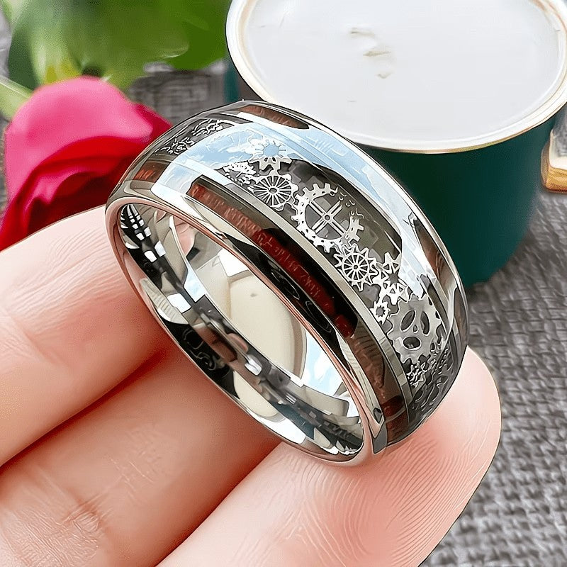 Polished Gear Inlay Ring