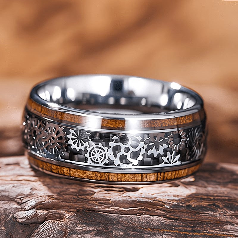 Polished Gear Inlay Ring