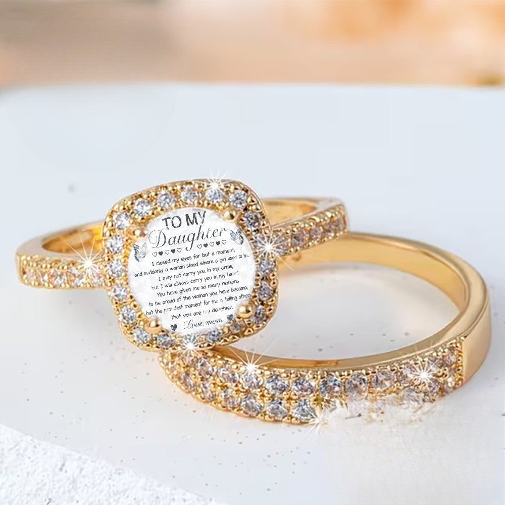Square Message Crystal Ring Set