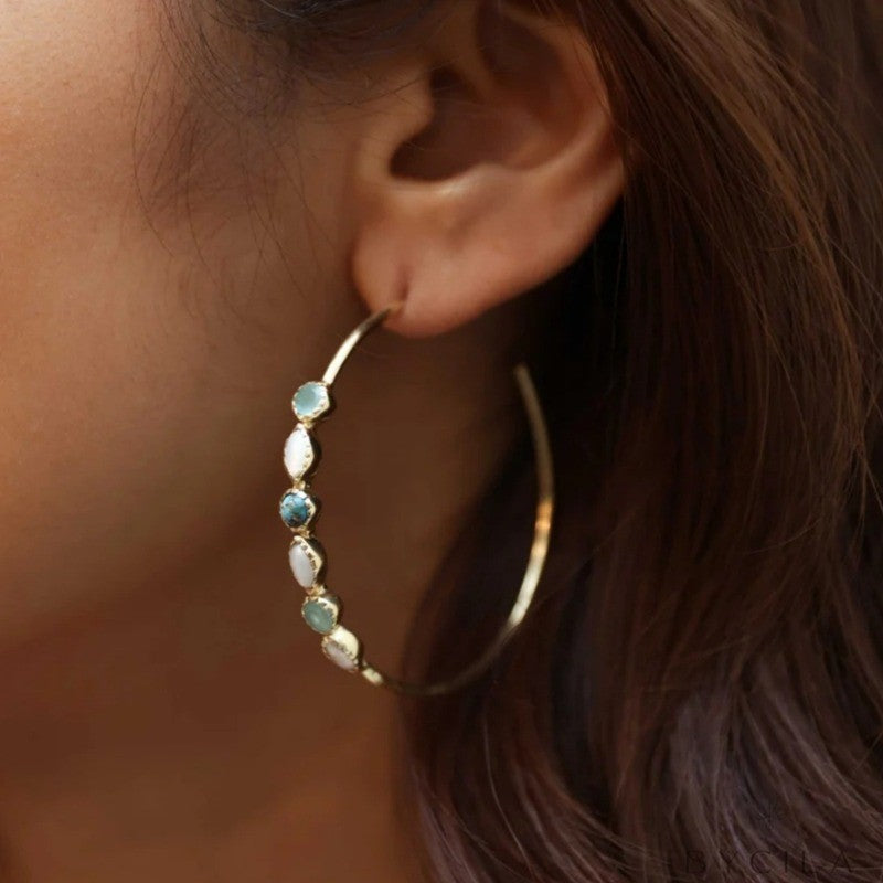 Blue Stone Marquise & Round Hoop Earrings