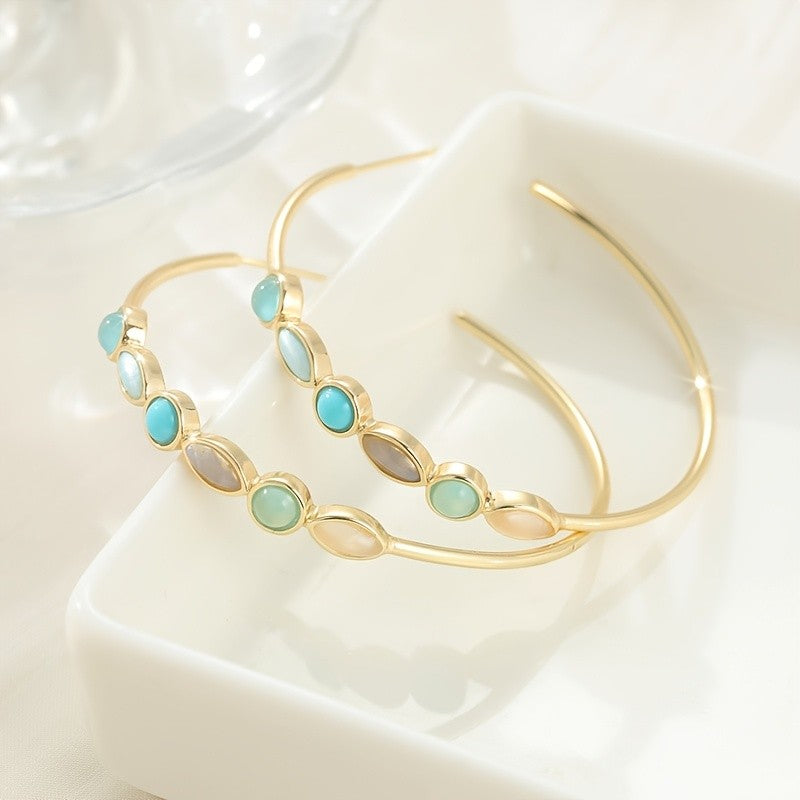 Blue Stone Marquise & Round Hoop Earrings