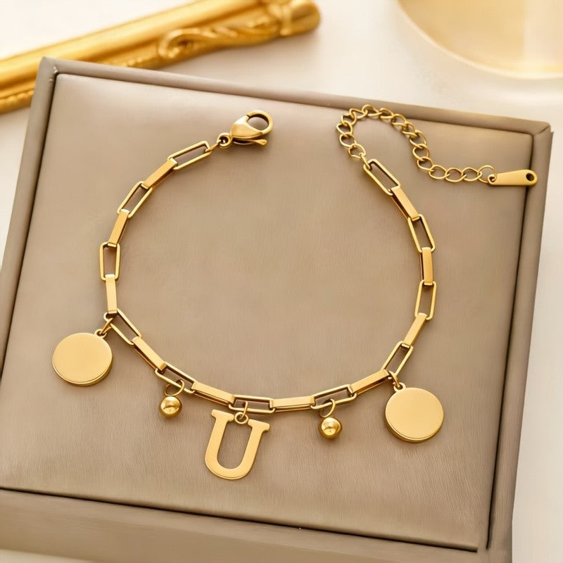 Initial Disc Link Bracelet