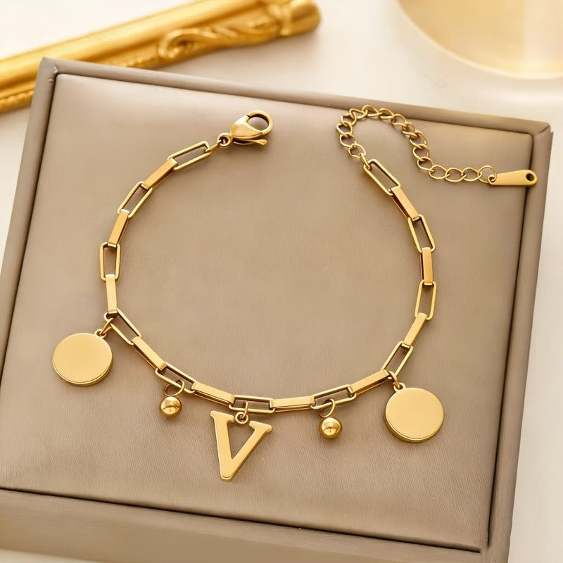Initial Disc Link Bracelet