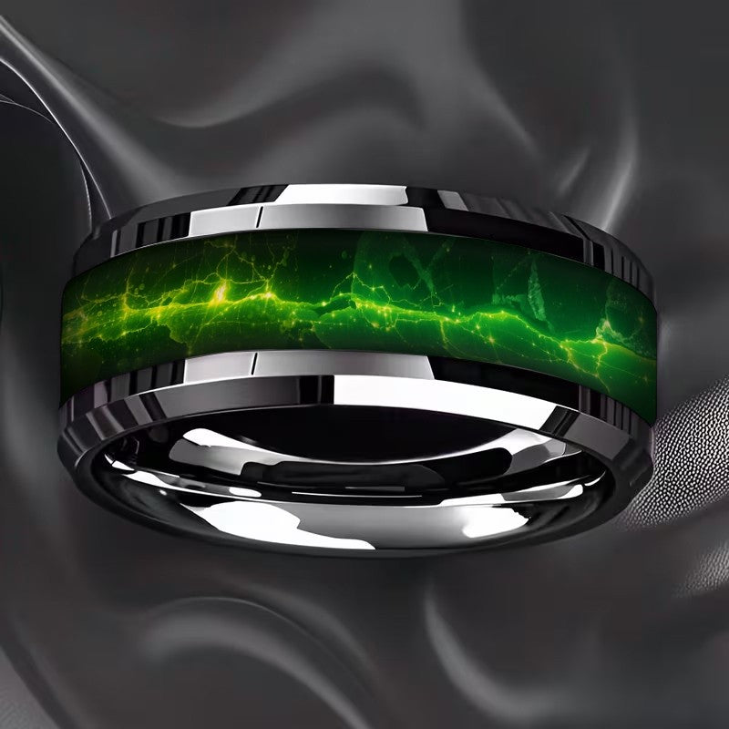 Green Marble Flat Band Ring