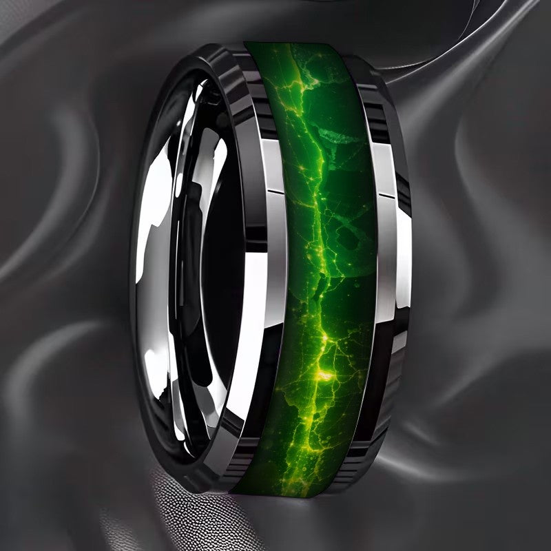 Green Marble Flat Band Ring