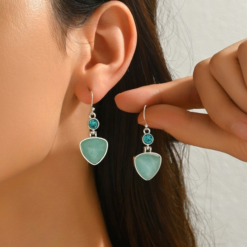 Blue Triangle Drop Earrings