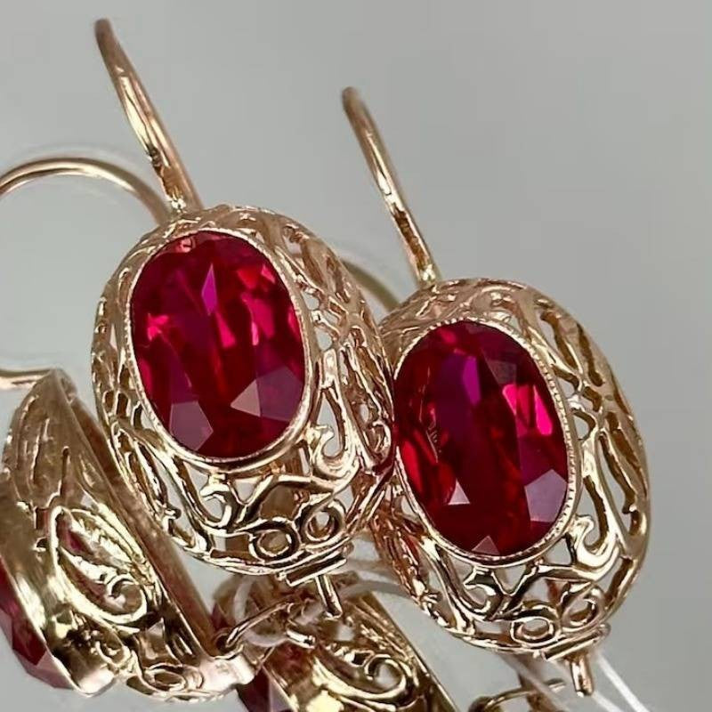 Oval Red Filigree Earrings