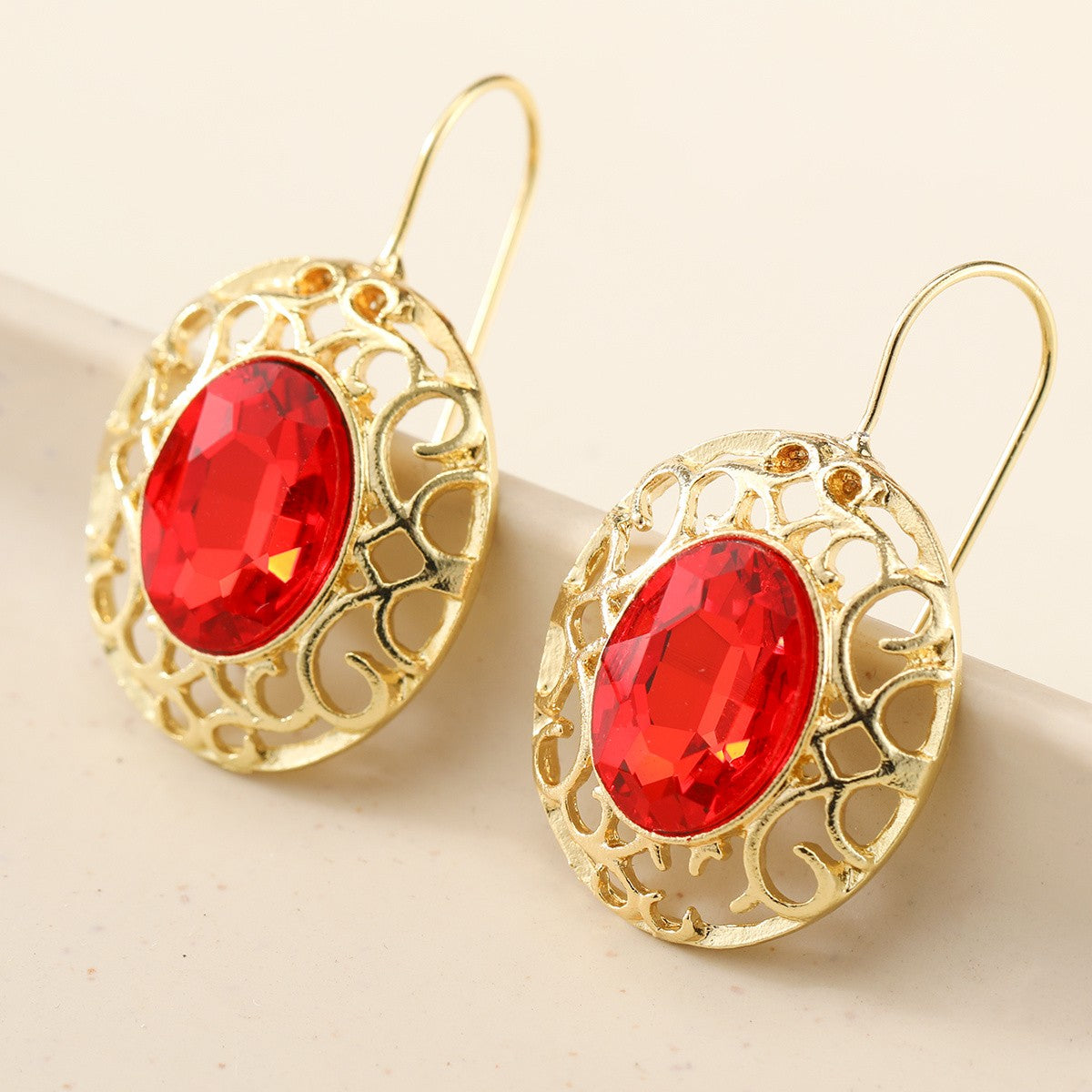 Oval Red Filigree Earrings