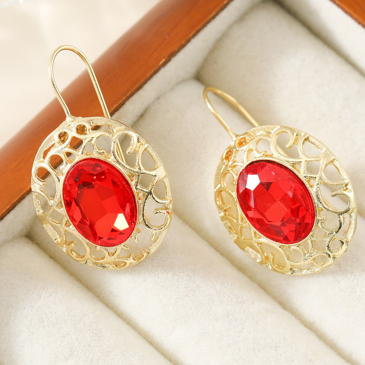 Oval Red Filigree Earrings