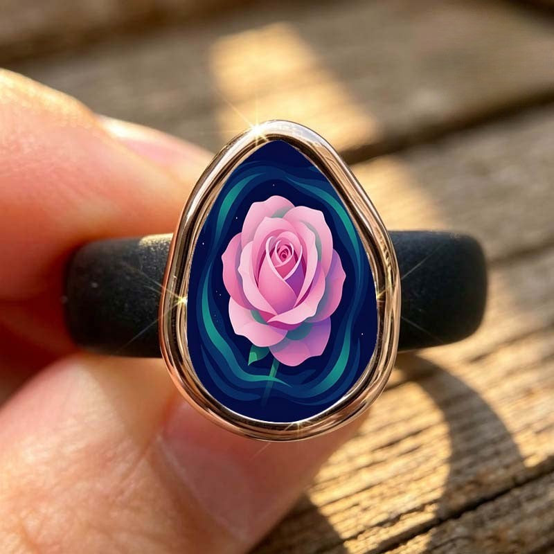 Pink Rose Glass Teardrop Ring