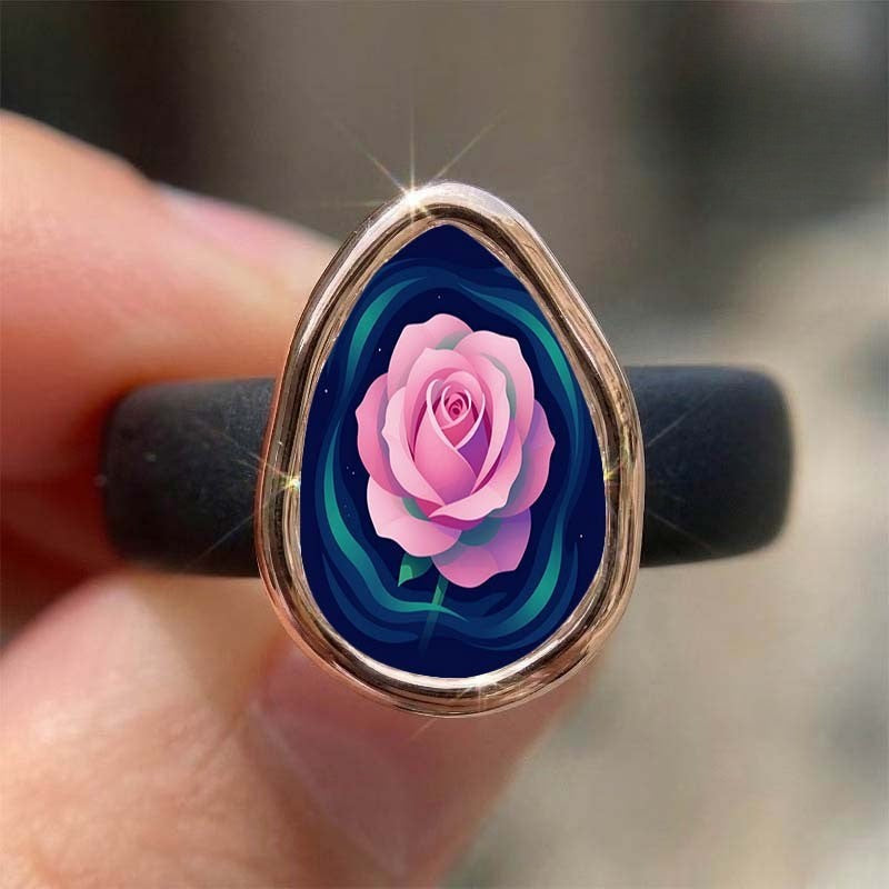 Pink Rose Glass Teardrop Ring