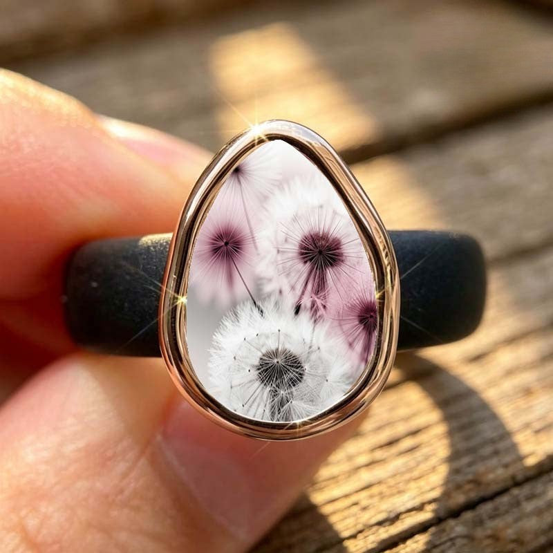 Pink Dandelion Teardrop Ring
