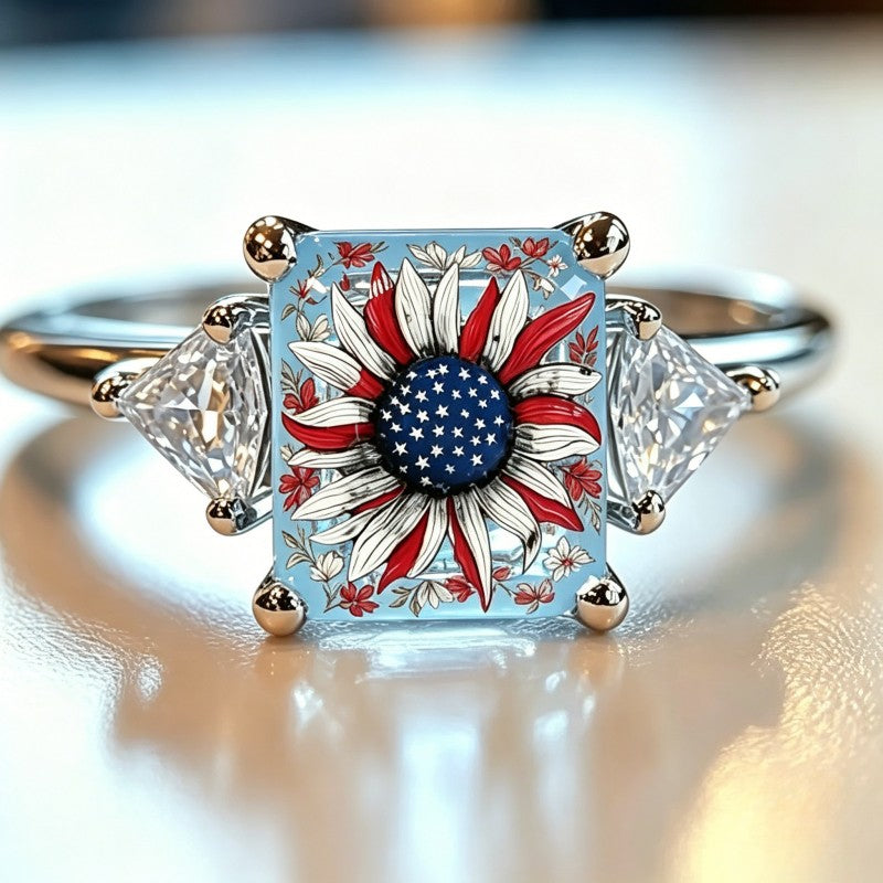 Patriotic Daisy Square Ring