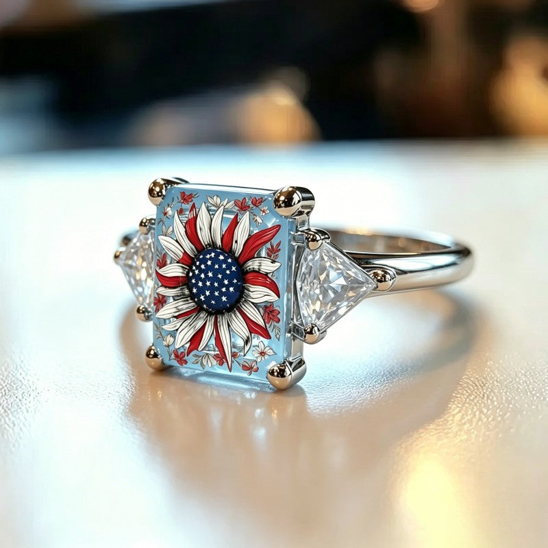 Patriotic Daisy Square Ring