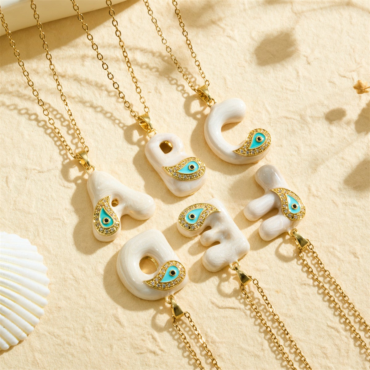 White Bubble Letter Evil Eye Necklace