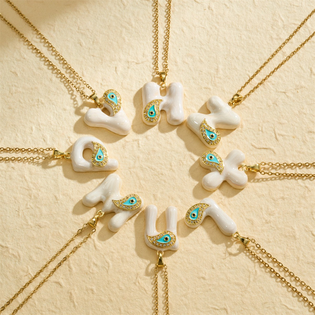 White Bubble Letter Evil Eye Necklace