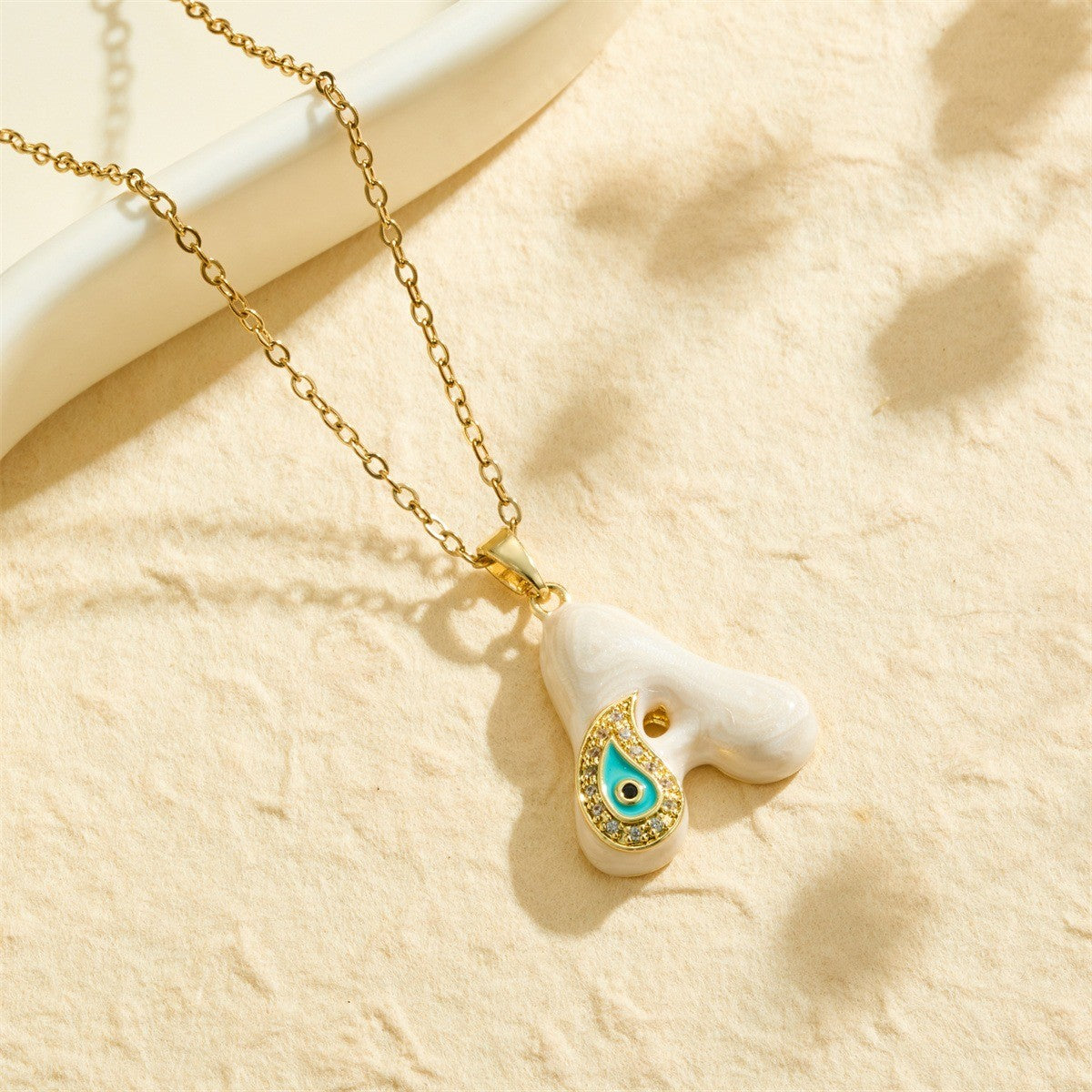 White Bubble Letter Evil Eye Necklace
