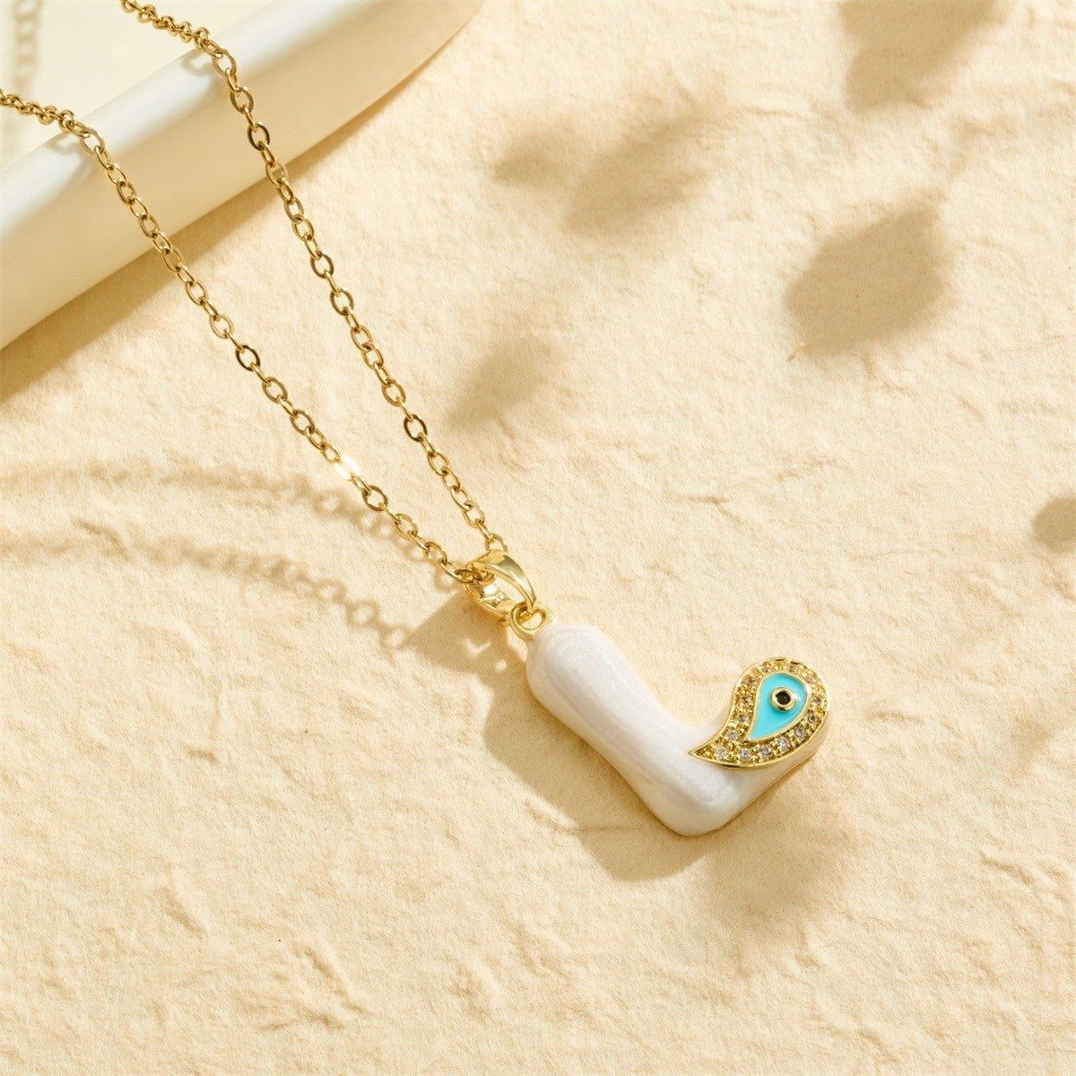 White Bubble Letter Evil Eye Necklace