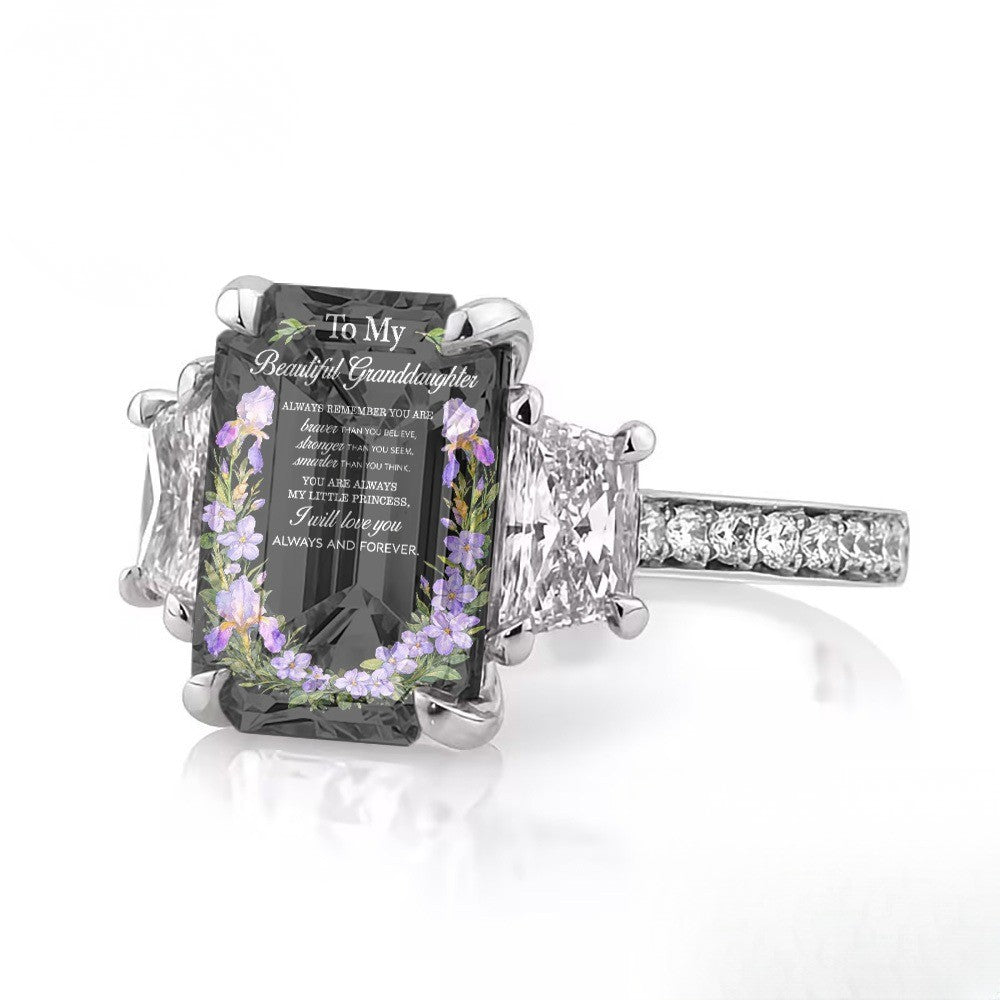 Floral Message Square Ring