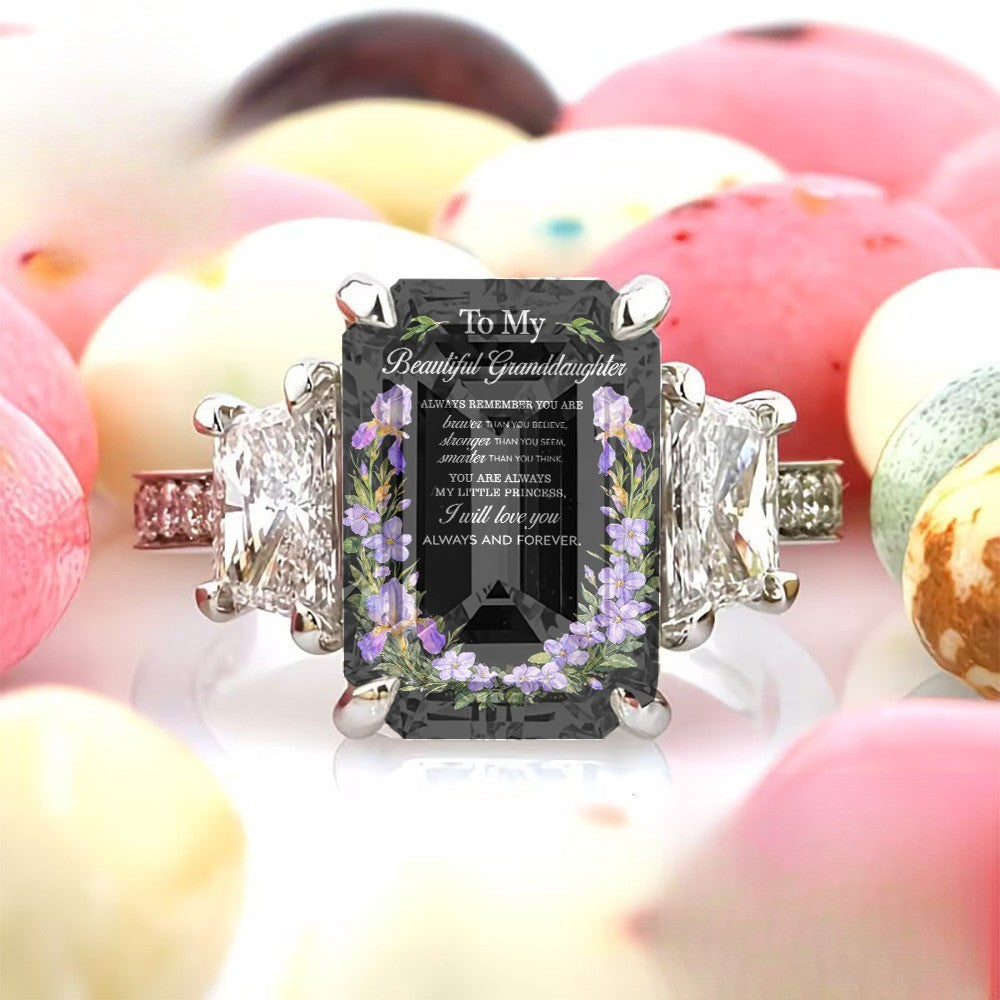 Floral Message Square Ring