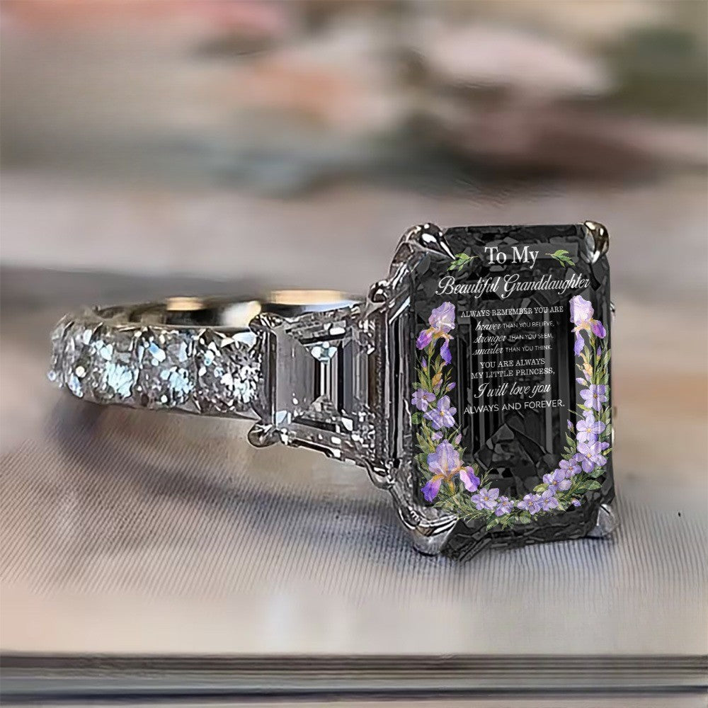 Floral Message Square Ring
