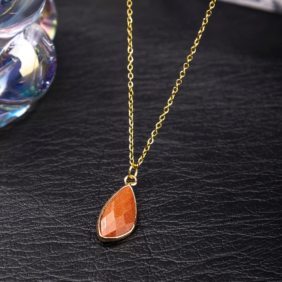 Faceted Teardrop Stone Necklace