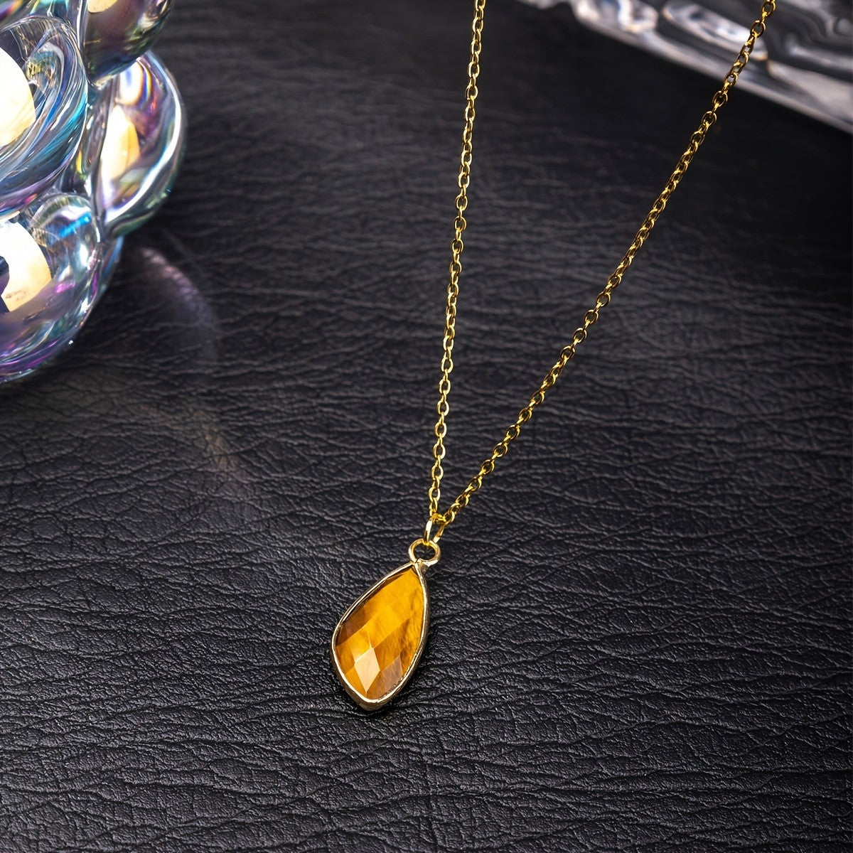 Faceted Teardrop Stone Necklace