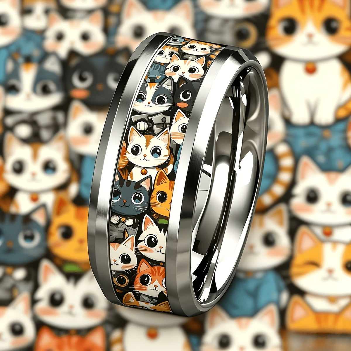Cartoon Cat Print Ring