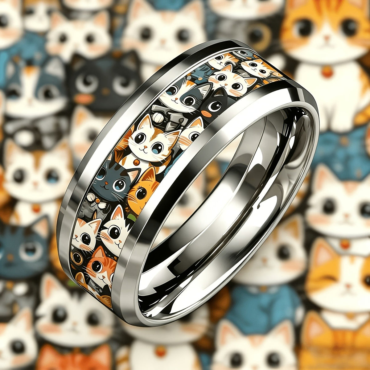 Cartoon Cat Print Ring