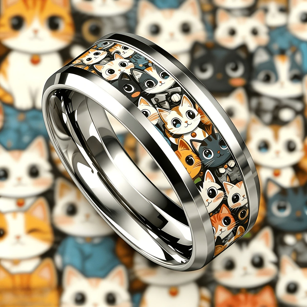 Cartoon Cat Print Ring