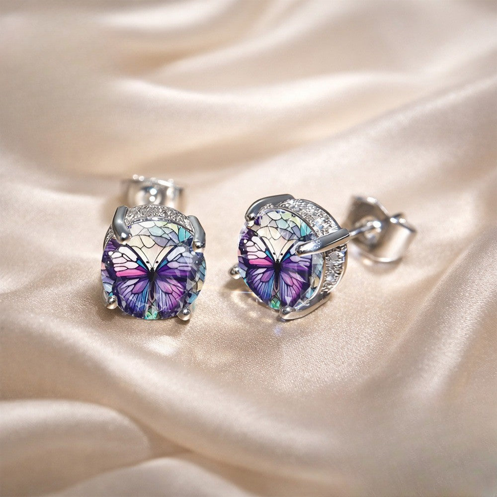 Stained Glass Butterfly Stud Earrings