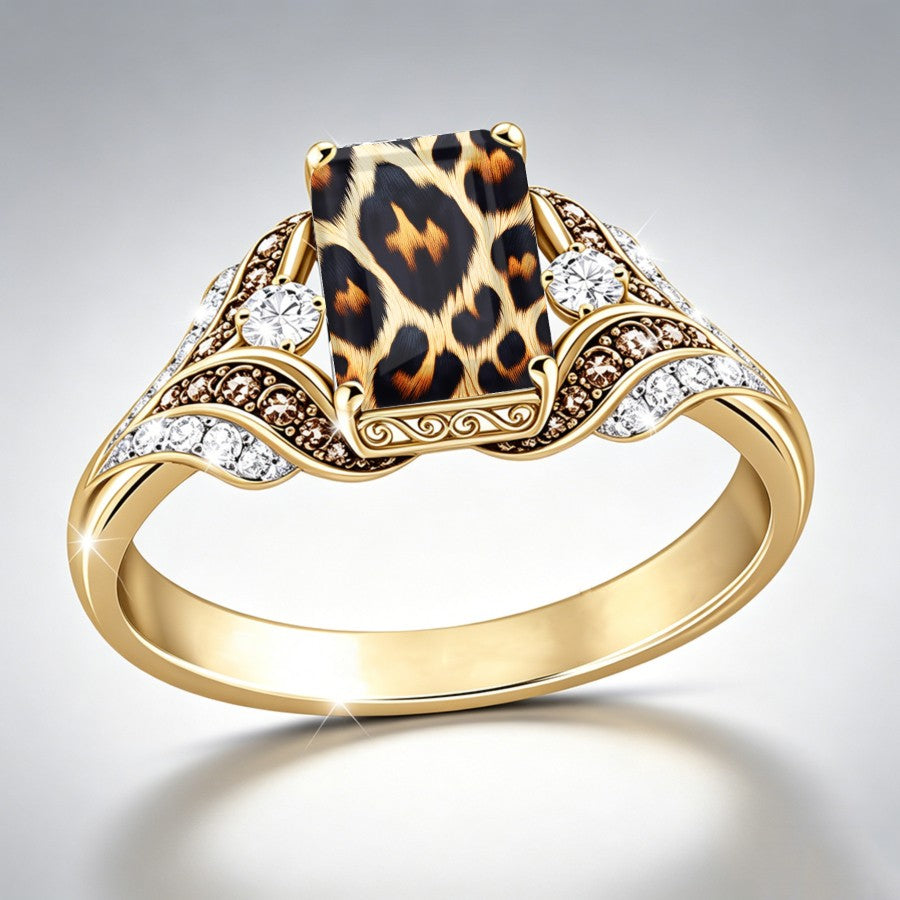 Leopard Print Crystal Split Shank Ring